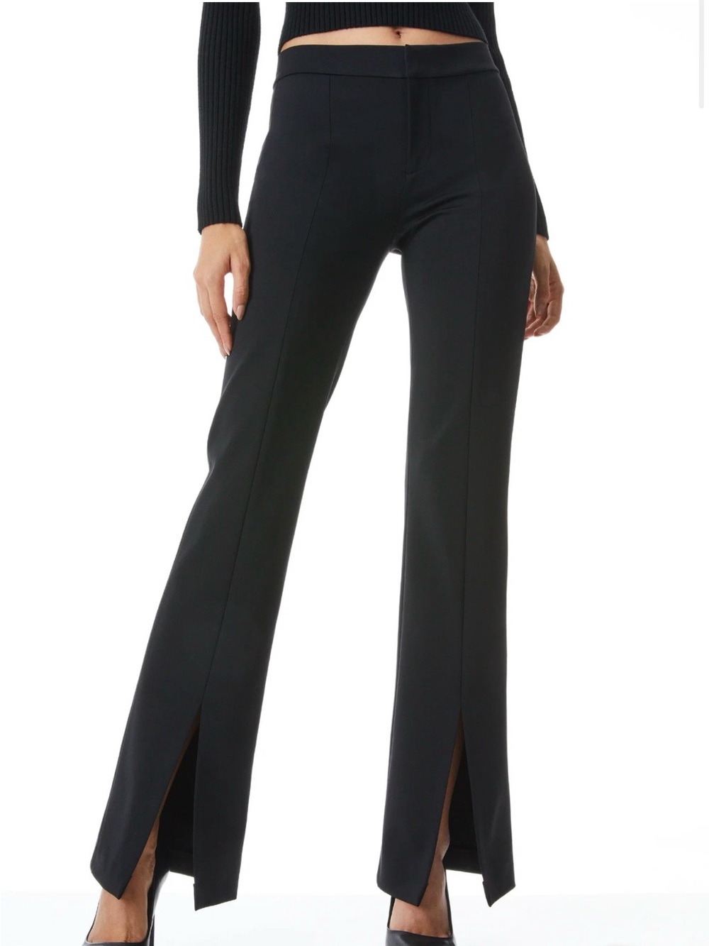 Alice + Olivia Black Walker Split Hem Pant